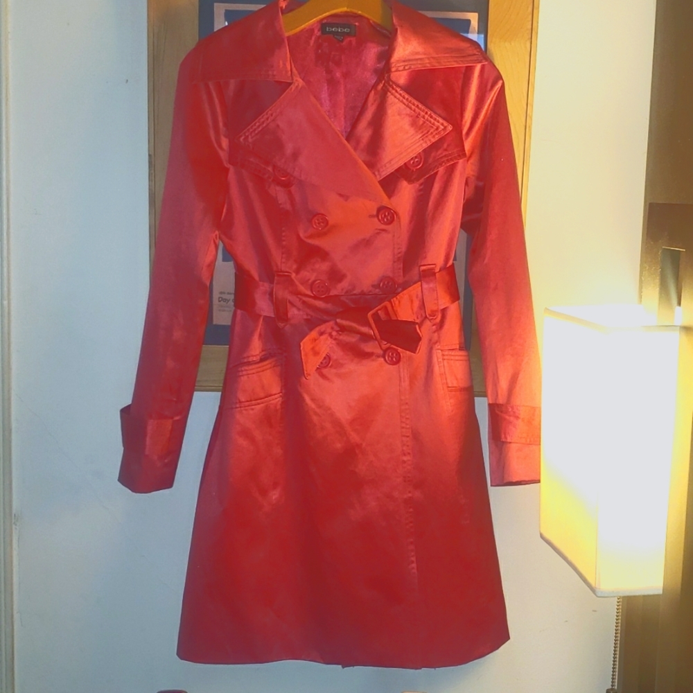 BEBE (SEXY Intense watermelon red/pink) Trench Coat Sz small